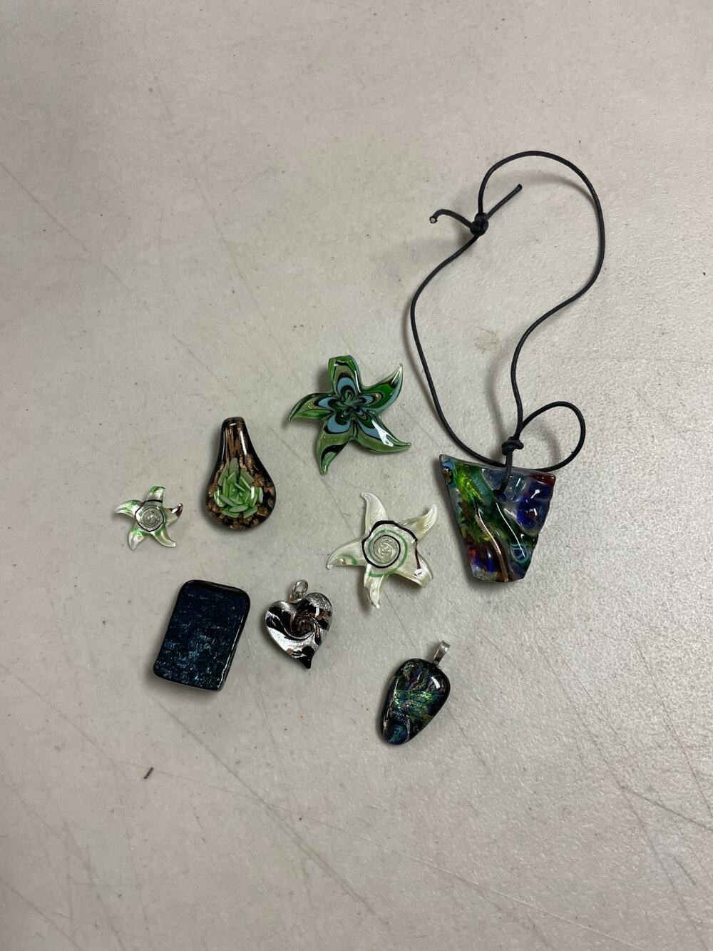 Vintage Lot of Murano Hand Blown Art Glass Multicolor Pendants and Necklace